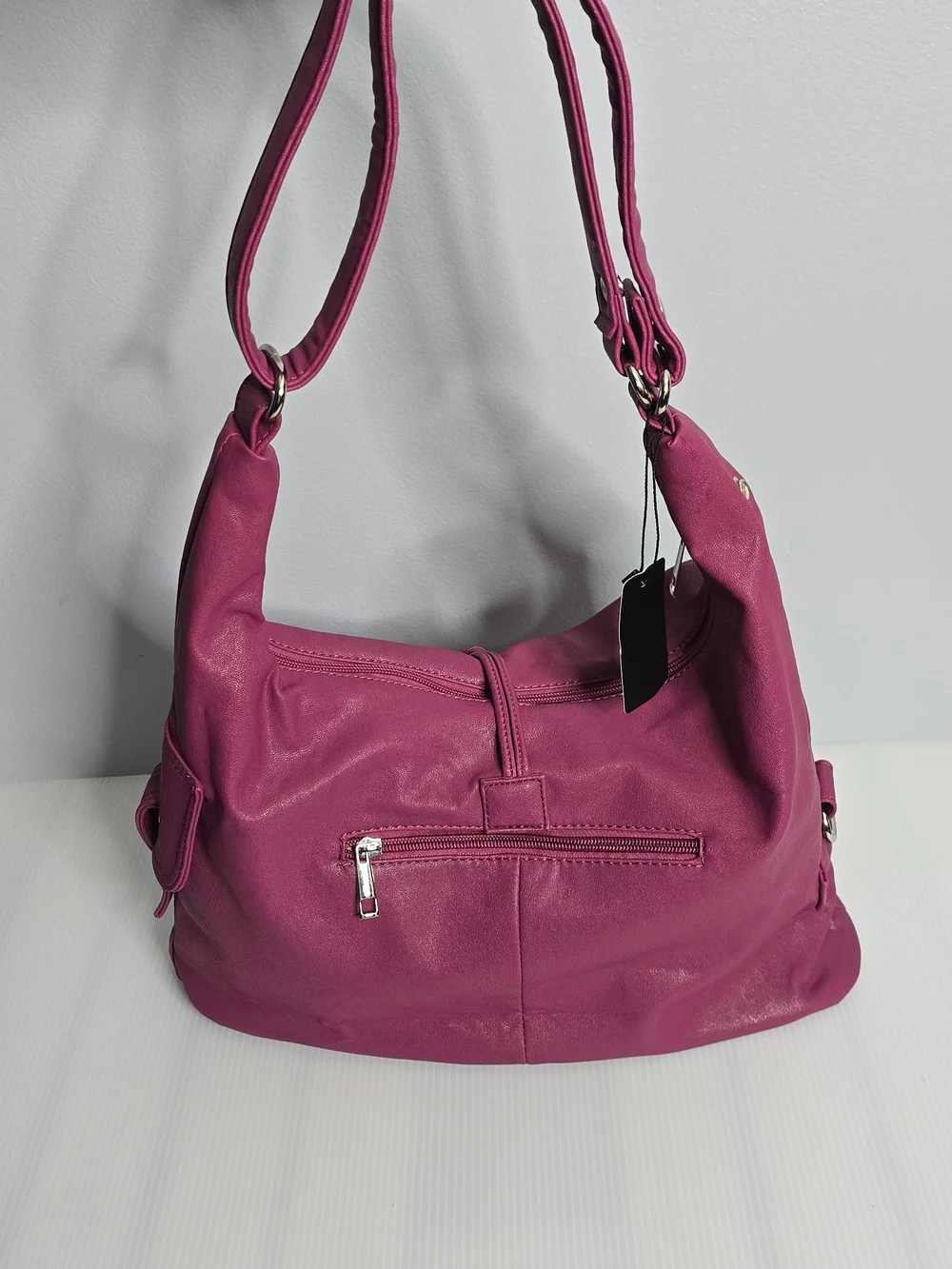 NWT Magenta Faux Leather Ring Tassel Hobo Shoulder Bag